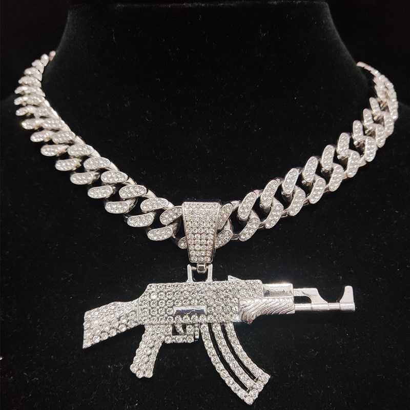 

Men Women Hip Hop AK47 Gun Pendant Necklace with 13mm Cuban Chain HipHop Iced Out Bling Necklaces Fashion Charm Jewelry