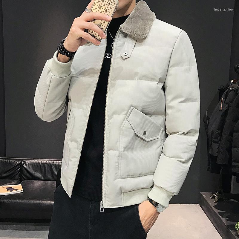 

Men' Down Polyester Fiber Winter Large Size Cotton Clothing Fashion Short Fur Collar Casual Lapel Wild, Black