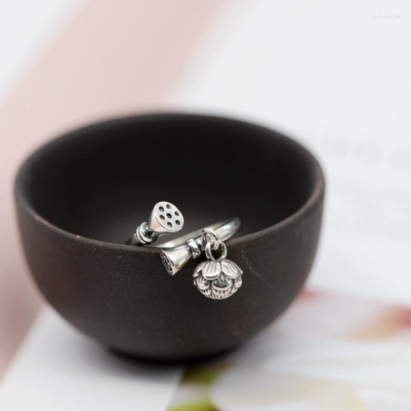 

Cluster Rings S925 Silver Vintage Craft Thai Wholesale Women's Open Lotus Seedpod Ring