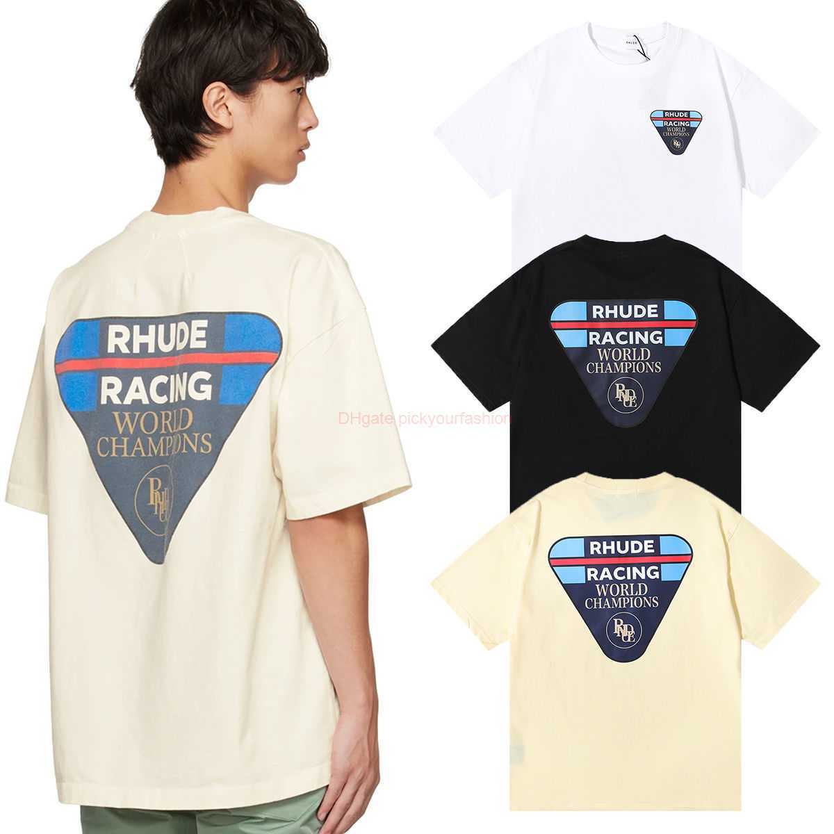 

Designer Fashion Clothing Tees Tshirt Rhude Race Patch World Champion Commemorative Double Yarn Pure Cotton Casual Short Sleeve Tshirt for Men Women Cotton Streetw, White 5057