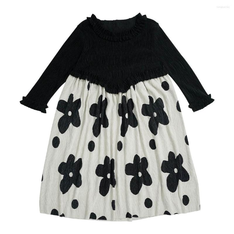 

Casual Dresses Imakokoni' Original Design Round Neck Pullover Long Sleeve Dress Stitched Flower Print Medium Length Skirt Women, Black