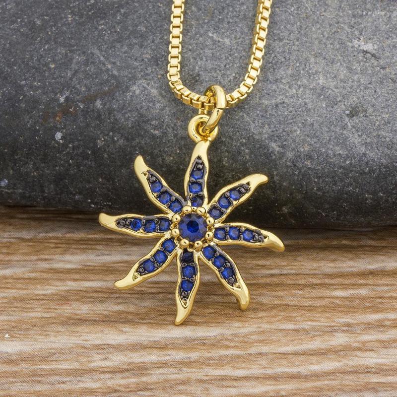 

Chains AIBEF Fashion Blue Flower Design Crystal Pendant Copper CZ Necklace Charm Chain Women Engagement Wedding Party Accessories Gift