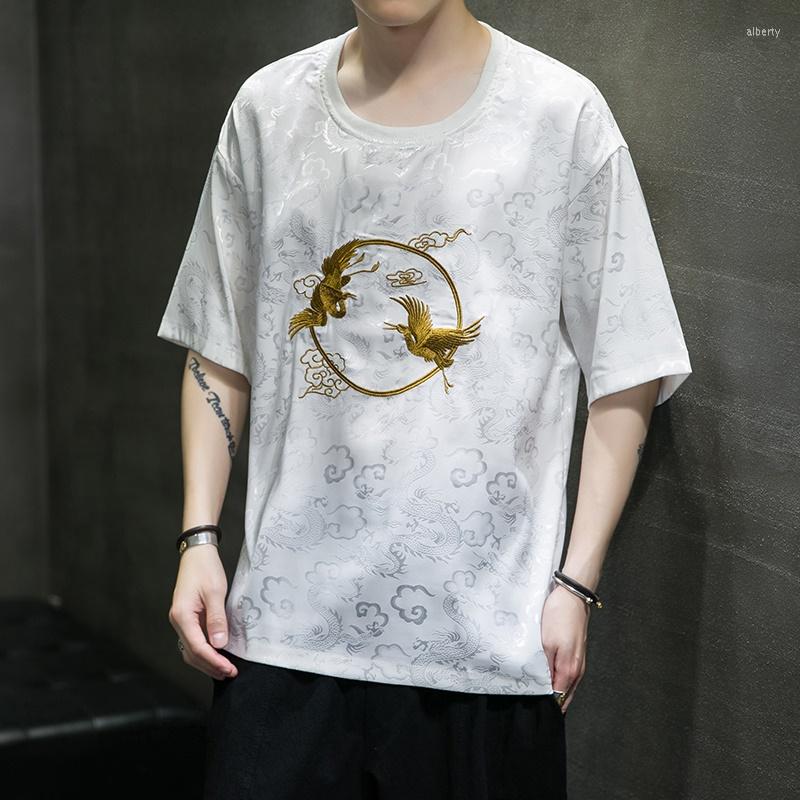 

Ethnic Clothing 2023 Chinese Style Plus Size Thin Ice Silk T Shirt Summer Men Loose Linen Short Sleeve Harajuku Casual Tops Male 31161