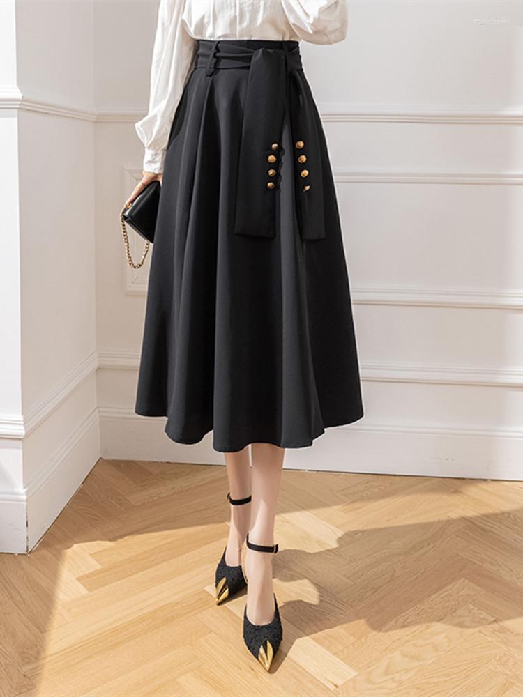 

Skirts Spring And Summer 2023 High-waisted Mid-length A-line Skirt Umbrella, Khaki