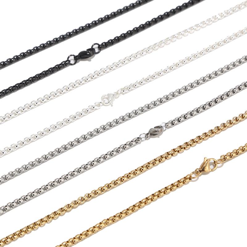 

Chains 3MM Black/steel Color/silver/gold Tone Square Rolo Chain Stainless Steel Round Box Necklace Men Women Jewelry