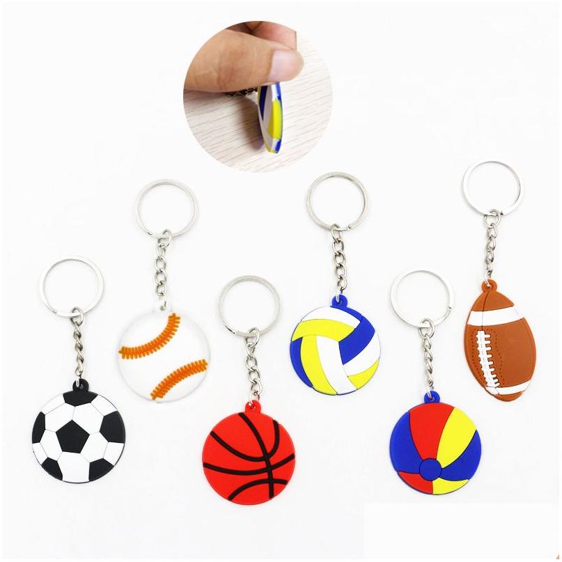 

Keychains Lanyards Sports Keychain Pendant Creative Football Baseball Basketball Volleyball Beach Ball Rugby Key Chains Pvc Keyrin Dhhnf