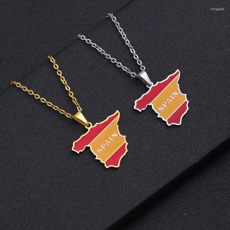 

Pendant Necklaces Enamel Stainless Steel Spain Map For Women Girls Silver Color/Gold Color Spanish Ethnic Party Birthday Jewelry