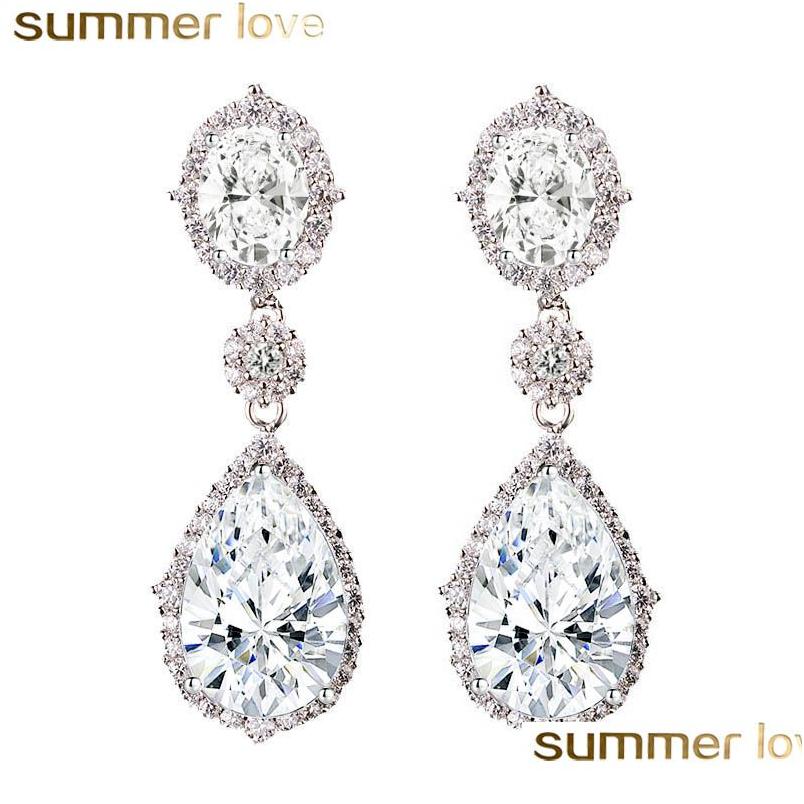 

Dangle Chandelier Classic Big Water Drop Designer Earrings With Cubic Zirconia Sier Color Wedding Bridal Long Jewelry For Brides G Dhnlh