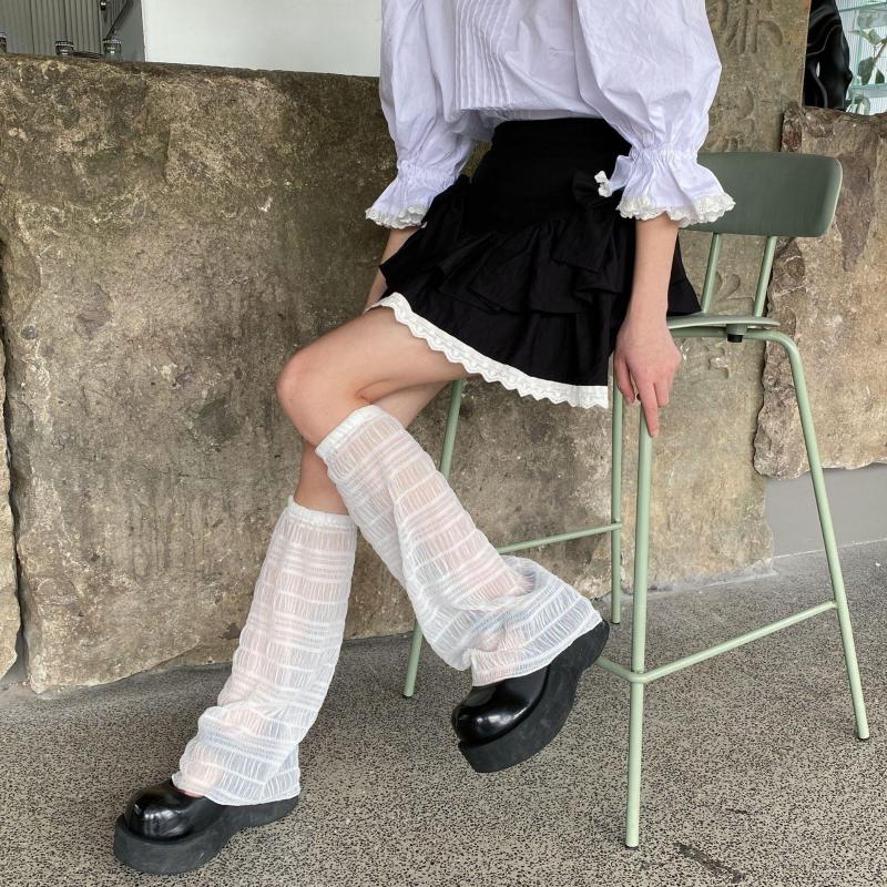 

Women Socks Sweet JK Female Cute Lolita White Calf Tube Loli Wave Pattern Pile Type