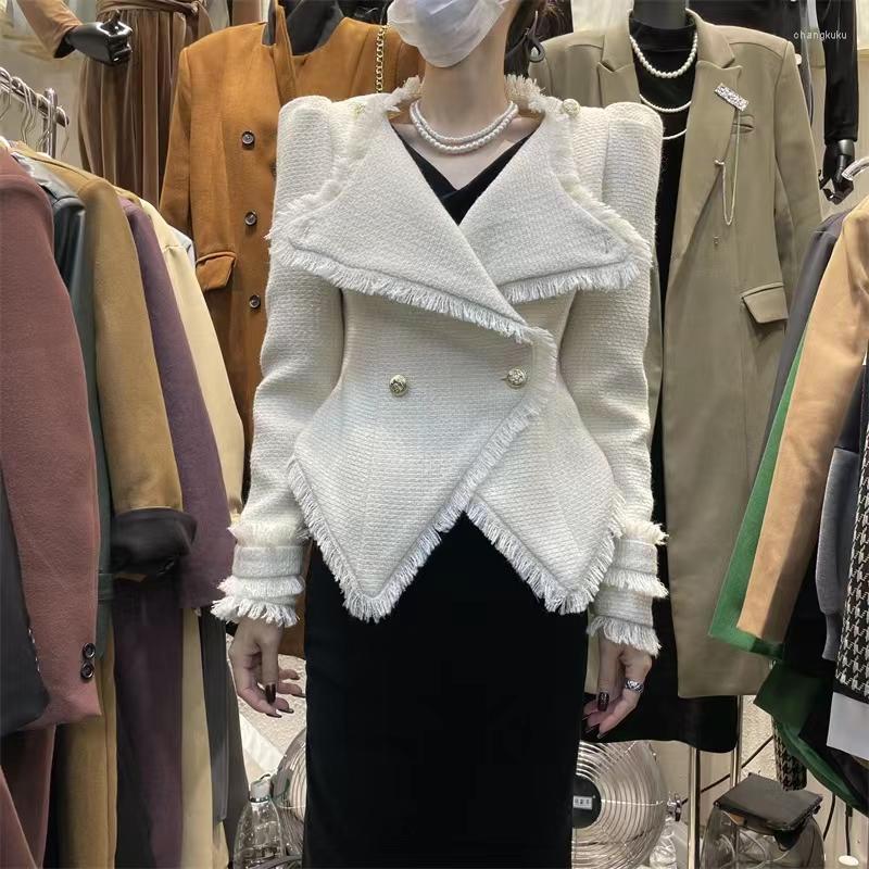 

Women' Jackets Women' Elegant French Style Irregular Jacket Autumn Winter Long Sleeve Slim Waist Lady High Street Vintage Outwear Top, Black