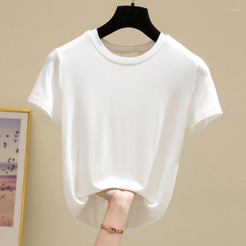

Women's T Shirts 240g Modal Fine Cotton 2023 Summer Short Sleeve T-shirt Women's Versatile High Elastic Skin-friendly Soft Top, White