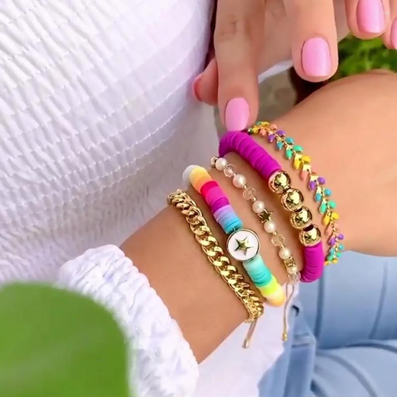 

Charm Bracelets European And American Bohemian Fashion Copper-Plated Gold Cuban Link Chain Multi-Layer Beaded Natural Pearl Bracelet