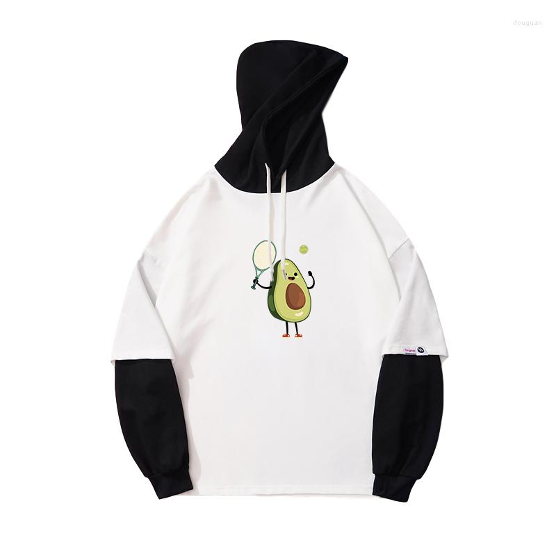 

Women's Hoodies Avocado Cartoon Printed Hoodie Casual Loose Fake Two Pieces Stitching Sweatshirt Women Friends Harajuku Kawaii Sudaderas, White-481