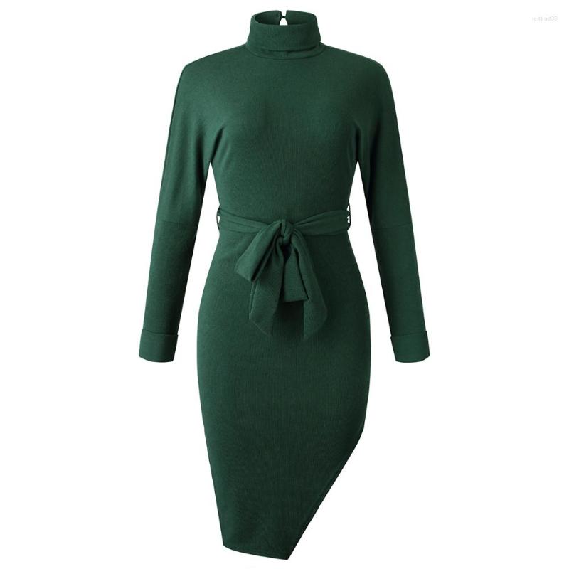 

Casual Dresses Women Sexy Slim Long Sleeve Irregular Solid Color Bandage Bodycon Dress Party, Atrovirens
