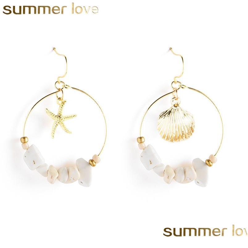 

Hoop Huggie Cute Starfish Shell Big Earrings Natural Stone Beads Geometric Round Circle Dangle For Women Girl Summer Drop Delivery Dhunt