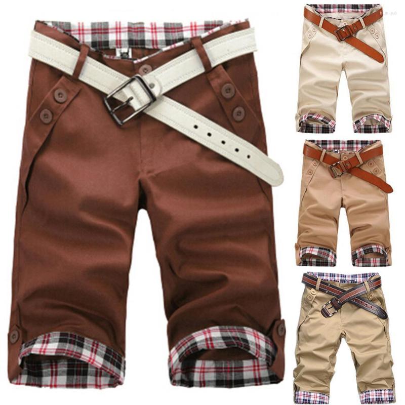 

Men's Shorts Summer Men Plaid Patchwork Turn Up Cuff Casual Male Fifth Pants For Beach, Black