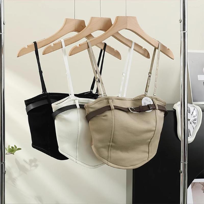 

Women's Tanks Summer Sexy Slim With Belt Mini Camis Push Up Crop Tops Women Fashion Casual Pad White Black Khaki Short Ladies Clothes