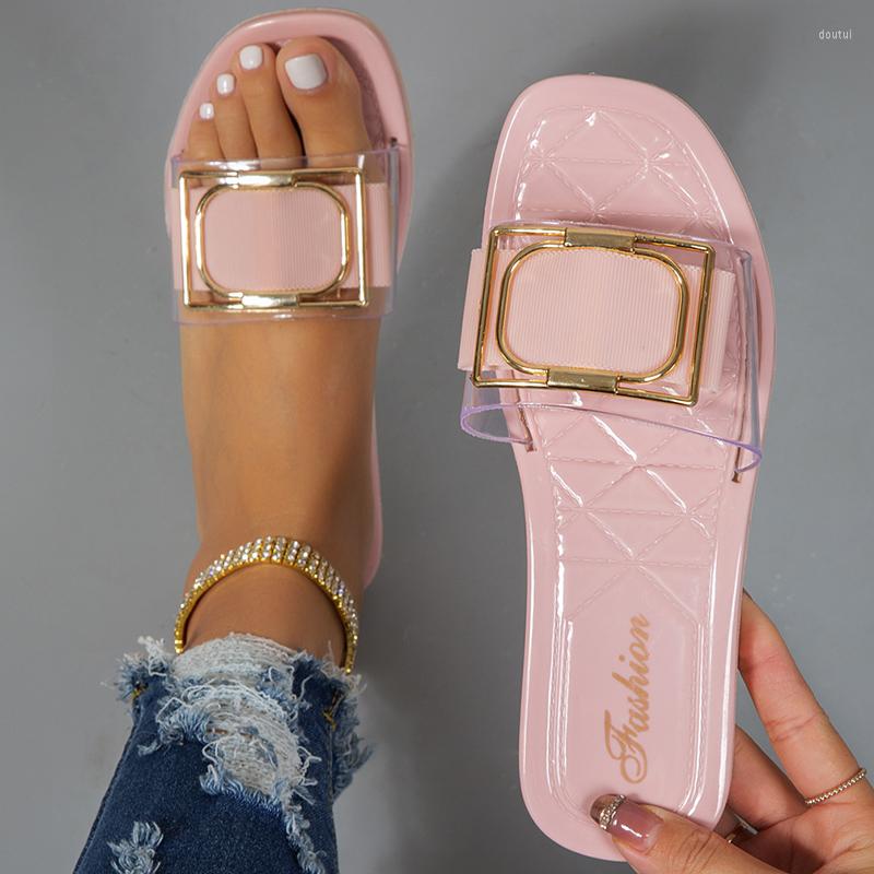 

Slippers Transparent Women Summer Flat Outdoor Sandals Slides 2023 Korean Trend Beach Flip Flops Rubber Shoes, Pink