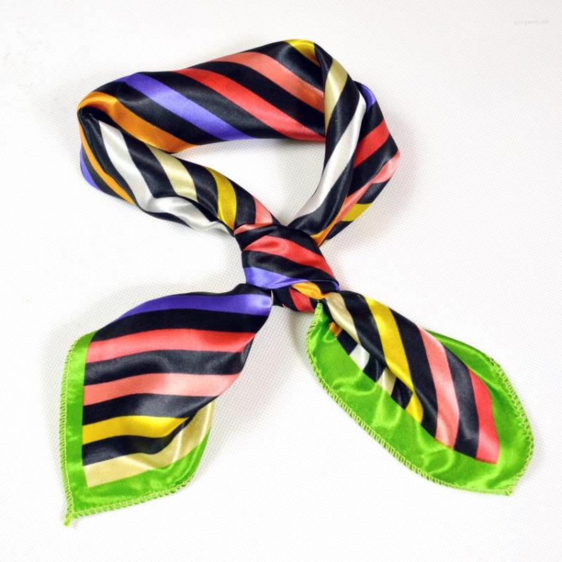 

Scarves 2023 Colourful Striped Silk Scarf For Ladies Fashion Elegant All-Match OL Satin Small Square Light Green Red Blue