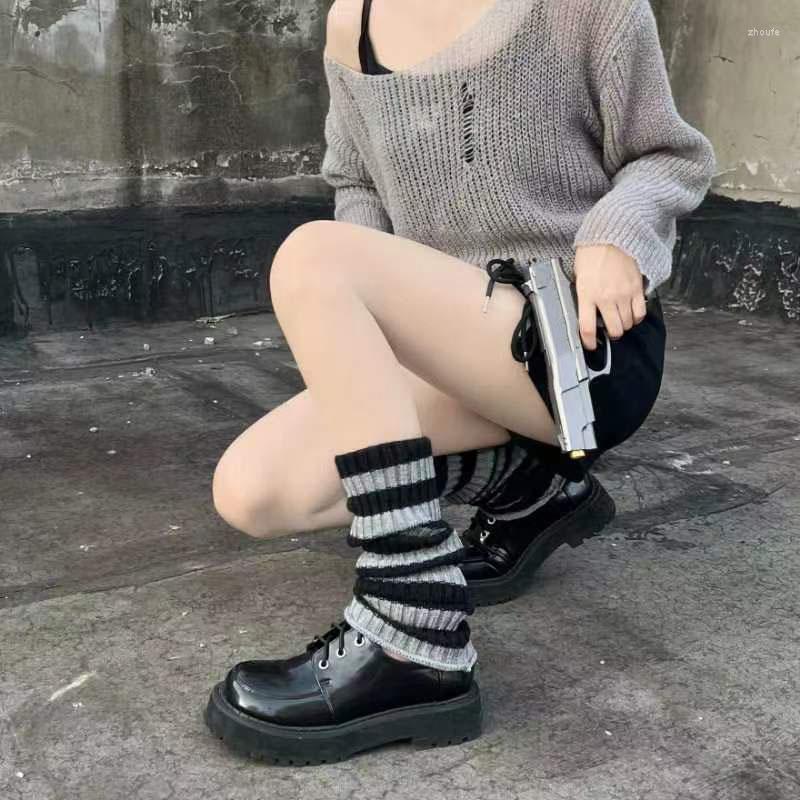 

Women Socks Y2K Striped Warm Knitting Hosiery Cover Harajuku Elastic Gothic Hip-hop Punk Rock Girl Lolita Long, Coffee