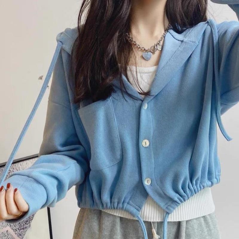

Women's Jackets Women's Long Sleeve Korean Fashion Short Cardigan Hooded Sweatshirt Tops Loose Coats Windbreaker, Blue