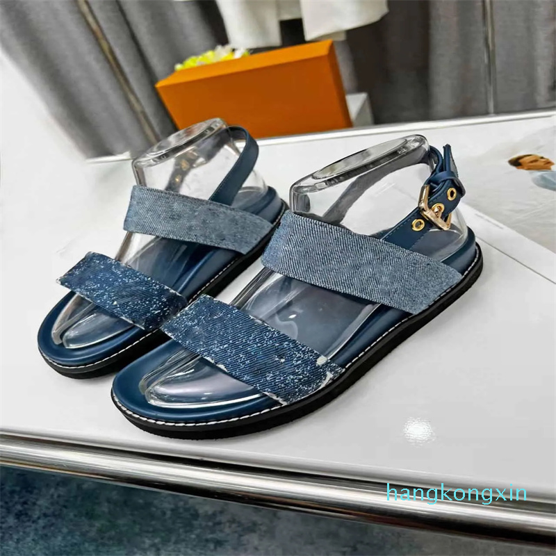

Designer 2023 Designer Women Paseo Flat Comfort Sandals Luxury Summery Denim Sandy Beach Slippers Slides Size 35-42