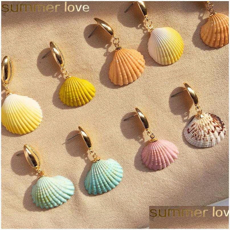 

Hoop Huggie Handmade Colorf Shell Dangle Earring Bohemia Gold Irregar Sea Earrings For Women Girl Lady Summer Holiday Jewelry Gift Dhuia