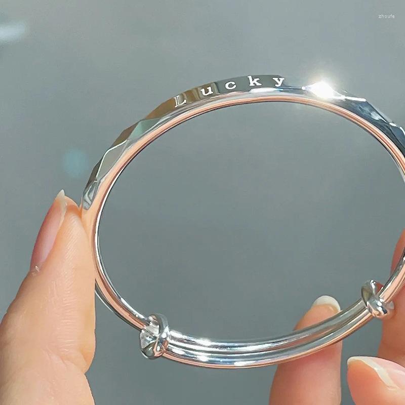 

Bangle Women Fashion Copper Bangles Smooth Quality Simple Lucky Characters Silver Color Ladies Casual Banquet Jewelry