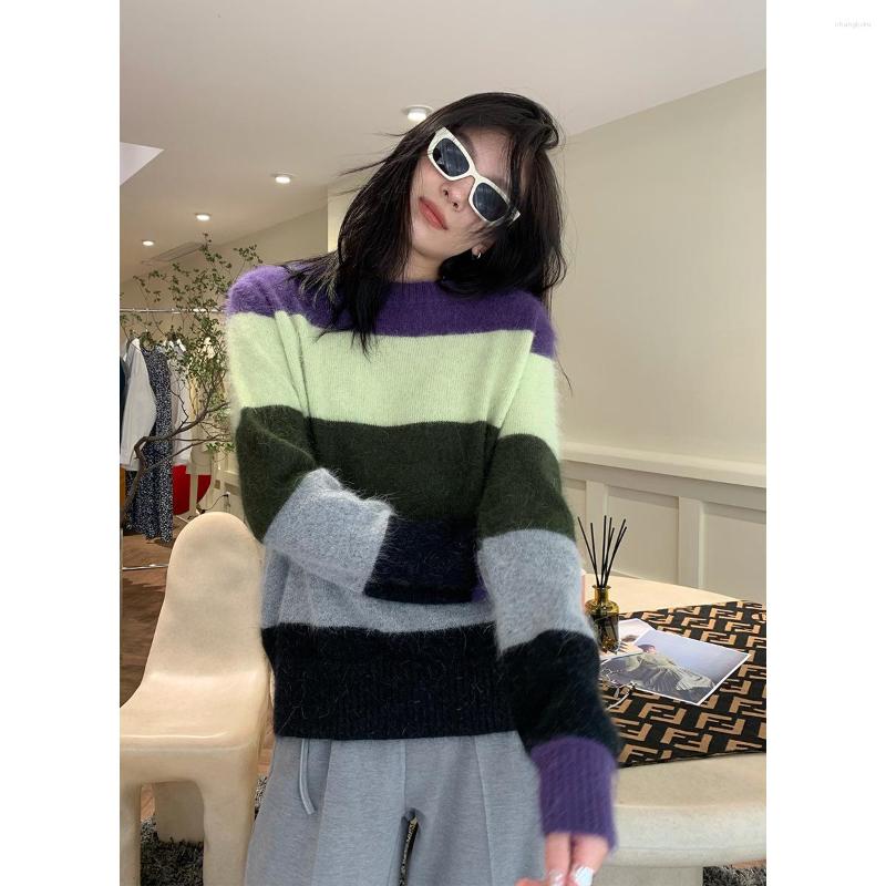 

Women's Sweaters Women Sweater Contrast Color Striped Pullovers 2023 Autumn Product Loose Round Neck Korean Top, Pink