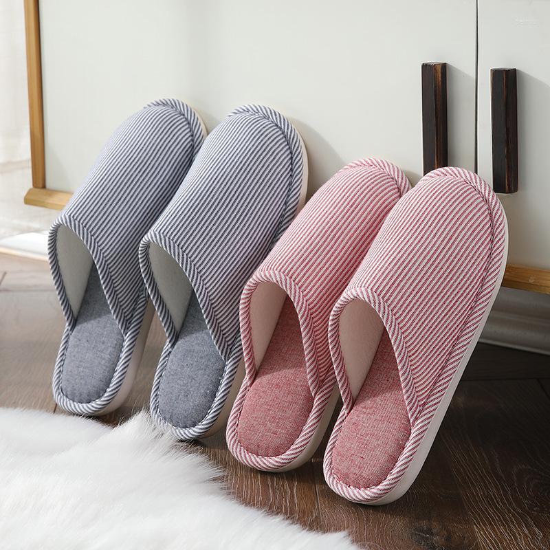 

Slippers Non Slip Comfortable Breathable Close Head Home Indoor Cotton Shoes Couples Fall Winter 2023 Soft Stripe Women, Beige
