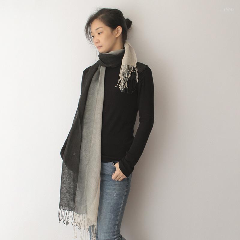 

Scarves Linen Scarf For Women Color Gradient Print Light Long Head With Tassel Lady Fashion Shawl Wraps Luxury High QualityScarves Shel