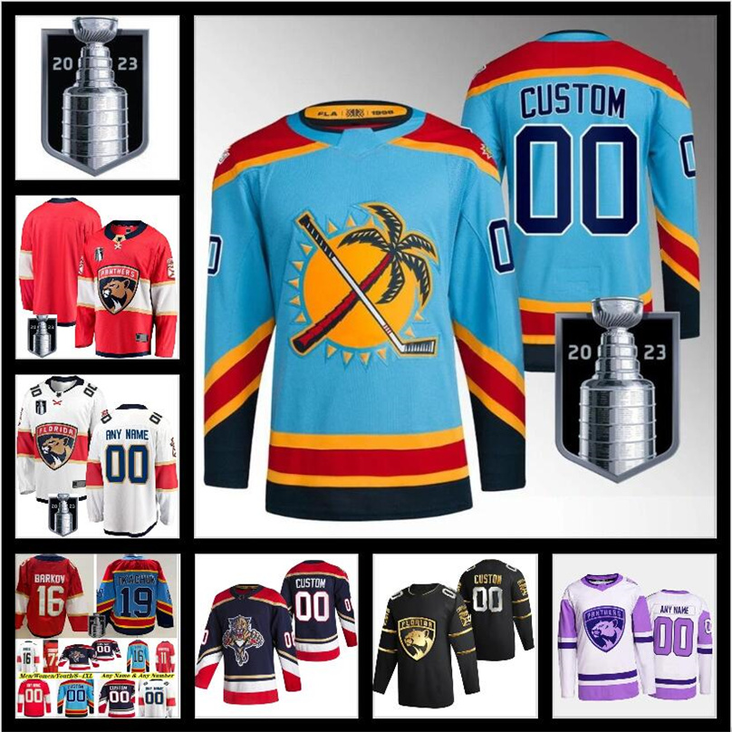 

Stanley Cup Final Hockey Jersey Ice Hockey Matthew Tkachuk Jerseys MNHLEEEEE Aaron Ekblad Aleksander Barkov Sergei Bobrovsky Navy Blue Red White Stitched For Man, Color