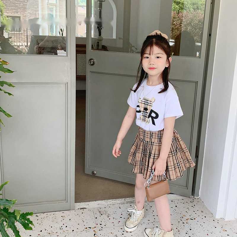 

Designer Kids Clothes Baby Girls Clothing Sets Girl Suit Summer Cartoon Bear t Shirt Top Plaid Skirts 2pcs Set Children Outfits, Black