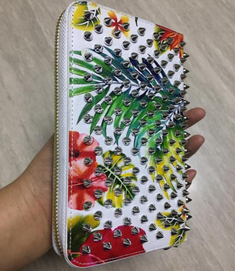 

Designer Genuine Leather Rivet Red Long Purse Wallet Men Women Zipper Full Grain Leather Card Holder bag6725434