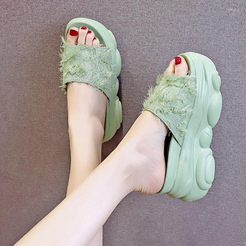 

Slippers Women's Summer Casual Fashion High Platform Beach Shoes Wedge Slides Chunky Sandals Sweet Heels, Black