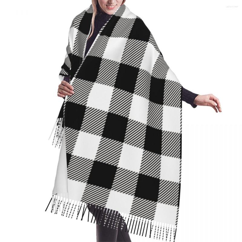 

Scarves Black White Plaid Winter Scarf Shawls Wrap Women Men Warm Bufanda Tassel