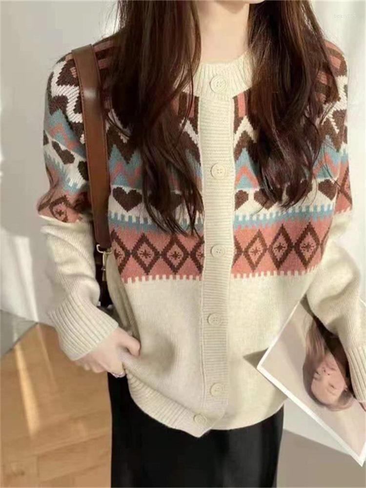 

Women's Knits Hsa Women Casual Sweater Cardigans O Neck Retro Vintage Snowflake Slim Tops Spring KNitwear Quality Jumpers, Zhac252 beige