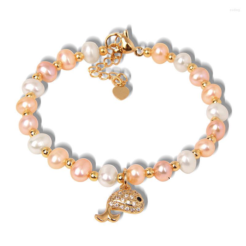 

Link Bracelets Classic Fashion Natural Pearl Pendant Bracelet For Women Lady Exquisite Lucky Cuff Dolphin Charm Anniversary Gifts