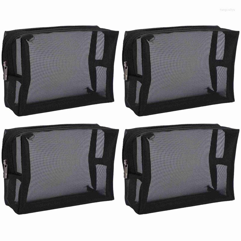 

Cosmetic Bags ASDS-Black Mesh Makeup Bag See Through Zipper Pouch Travel And Toiletries Organizer Pack Of 12(S M L), Clear