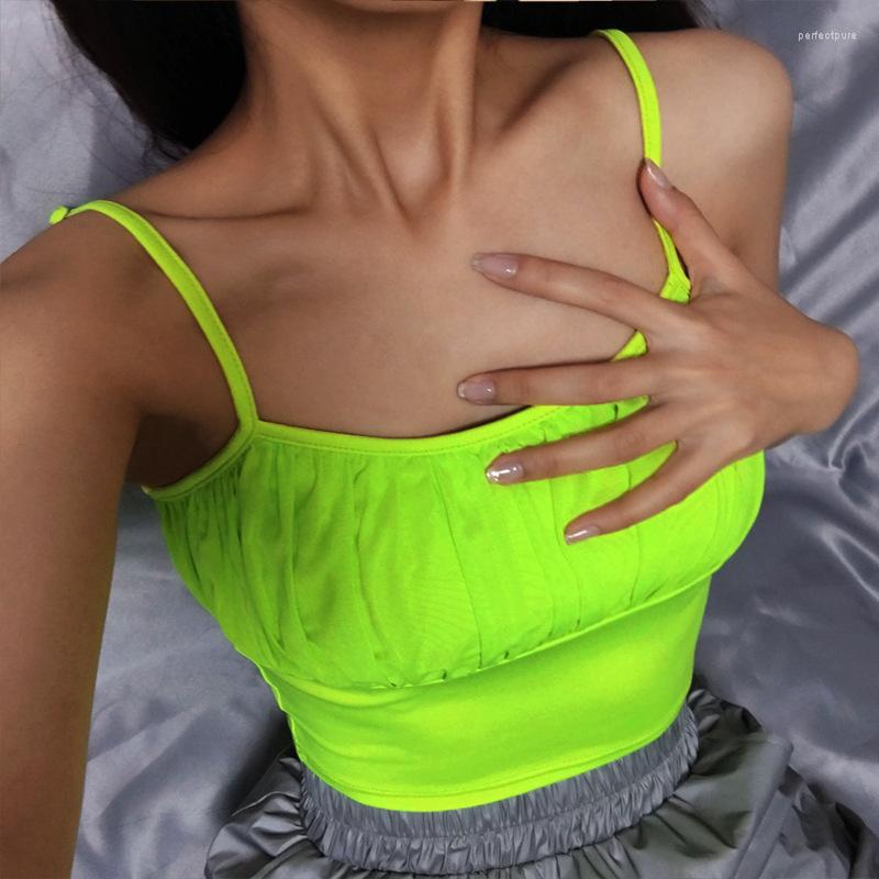 

Women' Tanks Sexy Fluorescence Color Women Sling Vest Tops Summer Fashion Short Style Camis Slim Vests Crop Top, Fluorescent green
