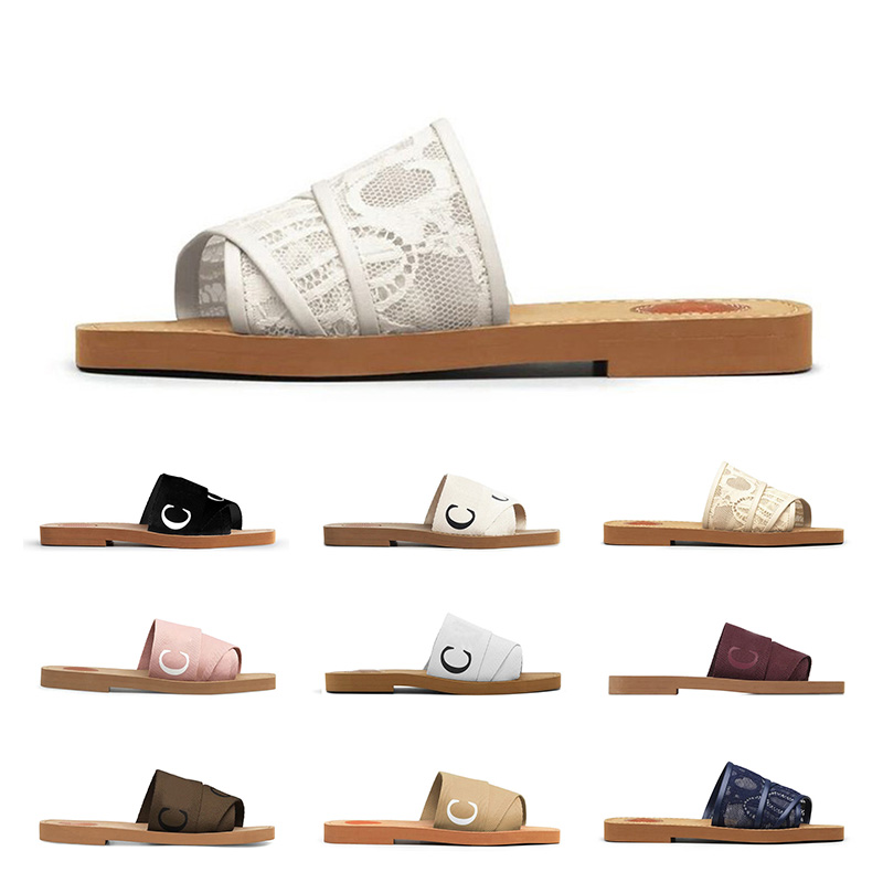 

Ch slippers luxury woody sandals famous designer for women Top Fashion platform summer Beach outdoor Black white pink men lace pattern flat flip flops shoes euro 42, A34 35-42