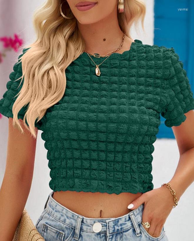 

Women' Tanks Tops Women 2023 Summer Textured Round Neck Casual Short Sleeve Crop Top Women' Clothing & Basic Tees Pullover