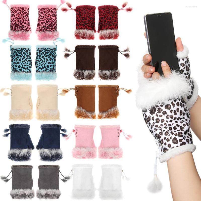 

Five Fingers Gloves Fashion Faux Hair For Women Autumn Winter Warm Fingerless Mittens Soft Comfortable Stretch
