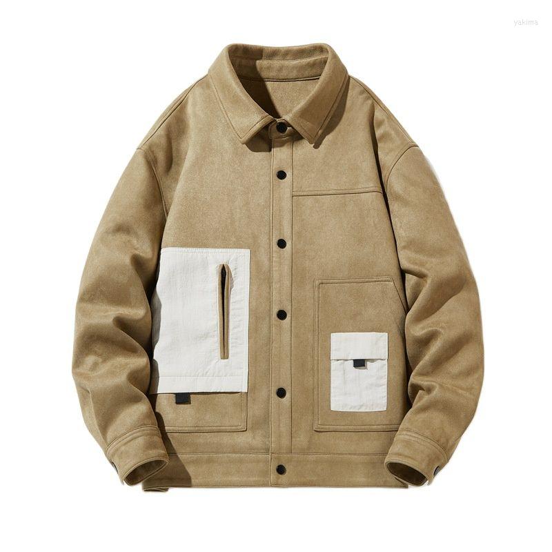 

Men's Jackets Mens Men's Spring Autumn Suede Jacket Coats Trendy Fashion Youth Casual Loose Coat Tops Handsome Stitching Male, Beige