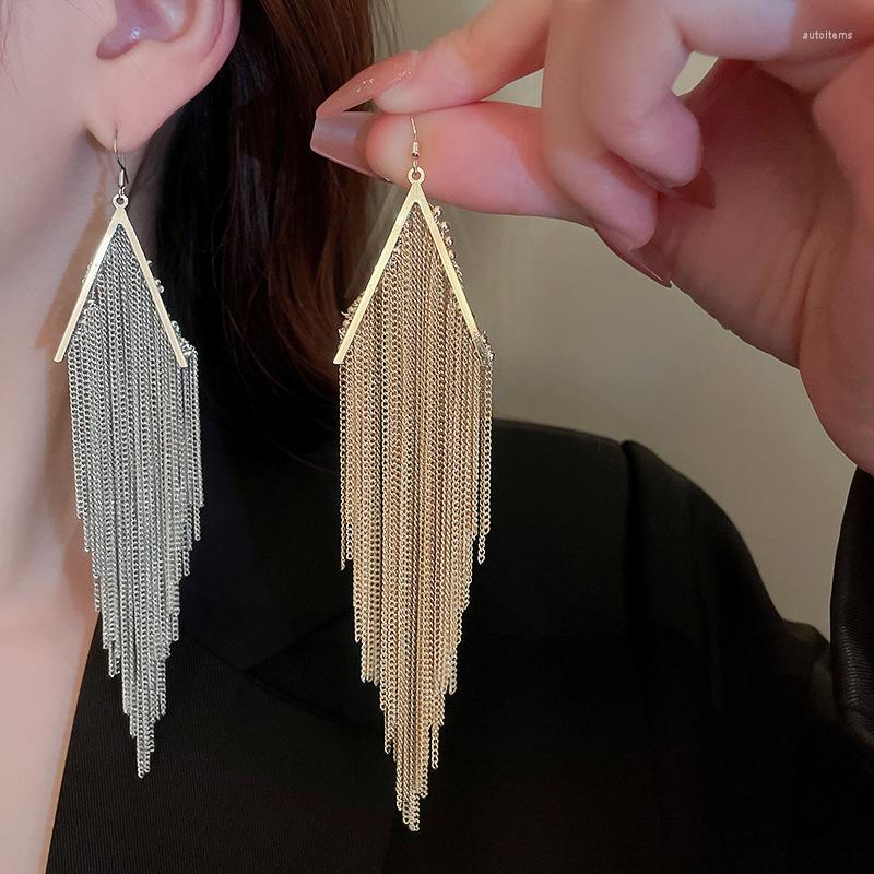 

Dangle Earrings KAITIN Long Chain V-shaped Geometric Tassel For Women Fashion Ear Hook Metal Style Silver Needle Drop