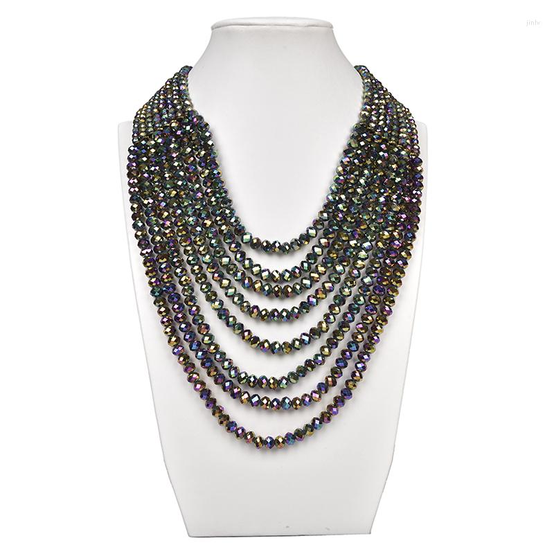 

Chains Black Beads Has A Tinted Sheen And Silver Multi-layer Round Transparent Pearl Glass Crystal Gem Necklace Mysterious