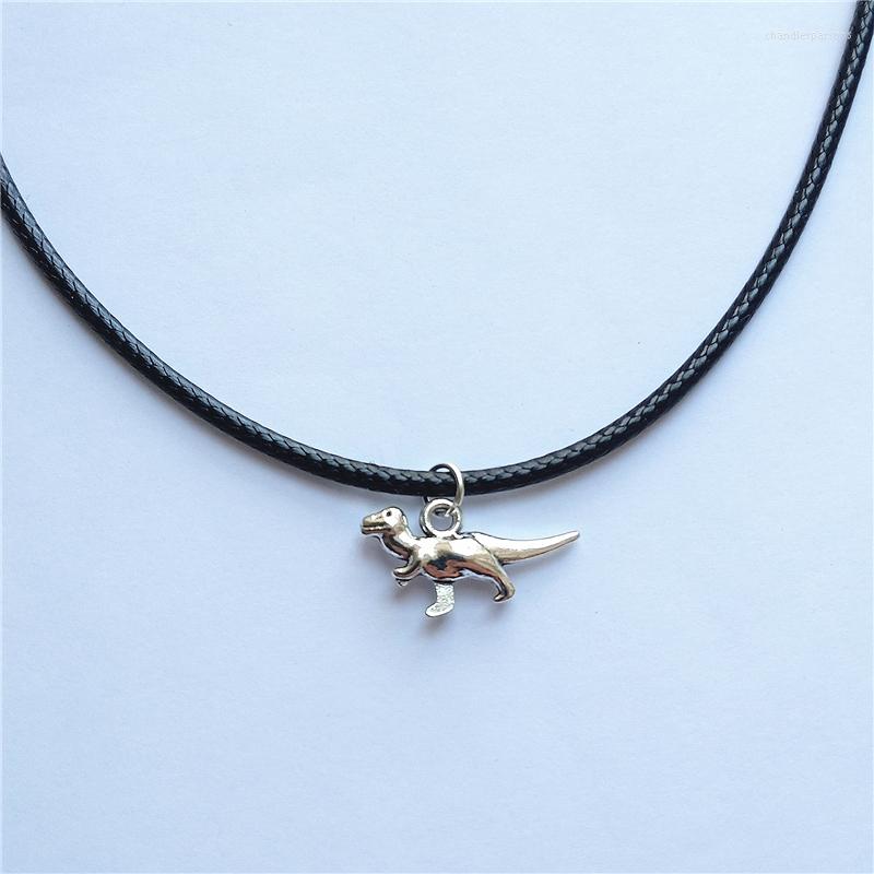

Chains T Rex Charm Choker Necklace Black Leather Dinosaur Pendant Animal Man Woman Punk