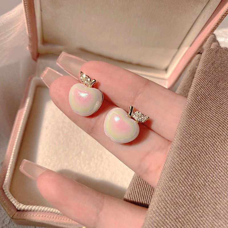 

New Personality Fashion Colorful Mermaid Pearl Crystal Earrings Bow Opal Studs Earring for Women Girl Sweet Jewelry Gift Party