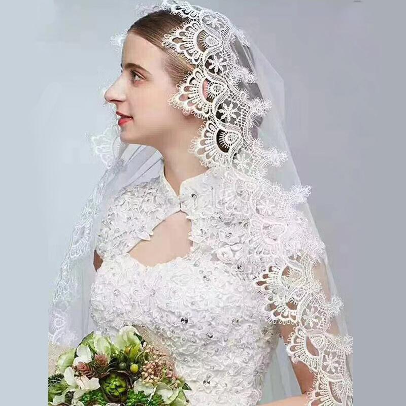 

Bridal Veils 2023 Women Lace Wedding Veil 3 1.5 Meters Long Cathedral One Layer Ivory/White Tull Appliques Marriage