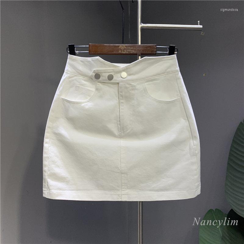 

Skirts Simple Elegant Lady' Irregular White Washed Cotton Denim Skirt Women 2023 Summer Slim Fit A- Line Sheath Fashion